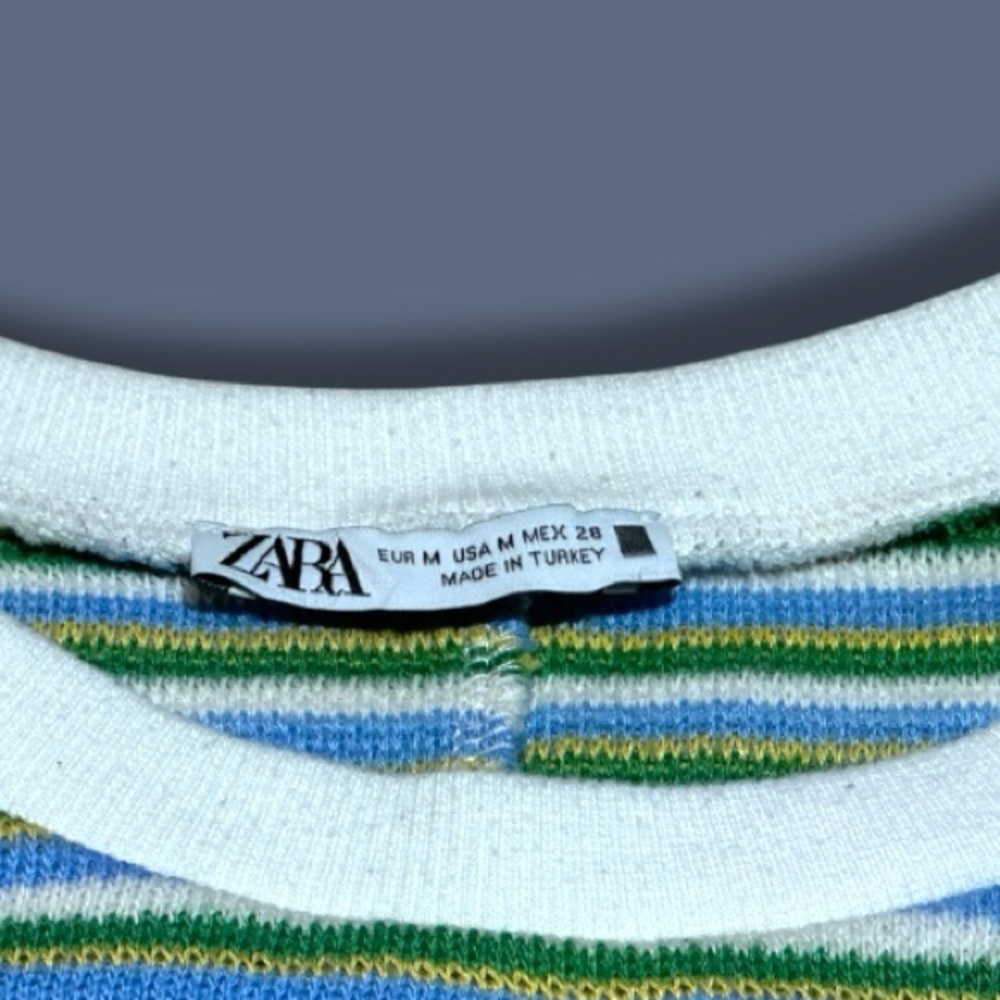 GUC ZARA Striped Crew Neck Cropped Tank Top in Blue and Green. Size Medium - Picture 6 of 7
